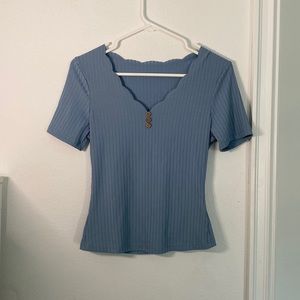 Tee mixed with button down, very stretchy, size M